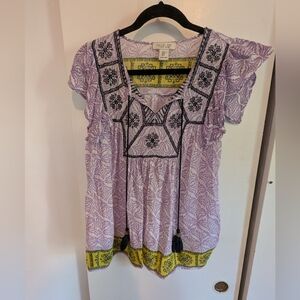 Boho Embroidered Rachel Zoe Top Size Small Oversized Comfy Fit